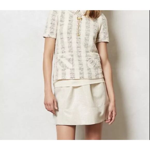 Anthropologie 9-H15 STCL Collared Knit Tweed Boucle Short Sleeve Top Medium - Picture 2 of 8